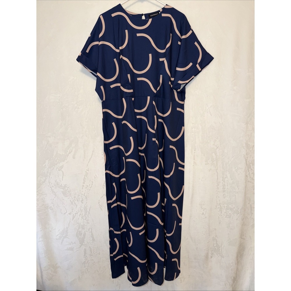 Koandaily Polyester Blue Beige Short Sleeve Long Maxi Dress Oversized XL